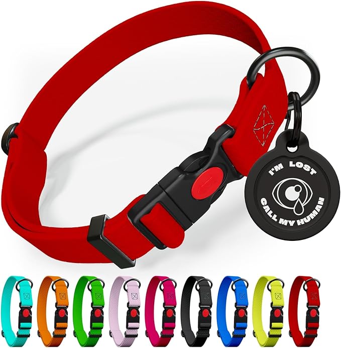 Adjustable Dog Collar with QR Code Dog Tag ID Attached - Made in USA - Honeycomb Waterproof Heavy Duty Dog Collar with Safe Lock Buckle - Odor Proof Pet Collar for Dogs with Strong Zinc D Ring