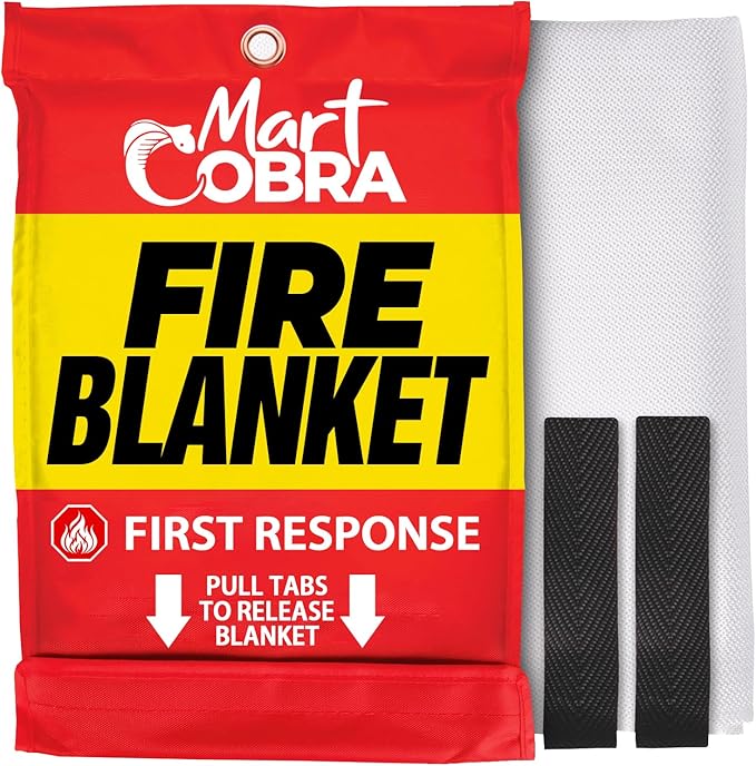 Mart Cobra Emergency Fire Blanket for Home and Kitchen - 1 Pack - Fire Blankets Emergency for Home Safety 40??x 40??- Suppression Shield Retardant Extinguisher Fiberglass Welding Fireproof Cloth Towel