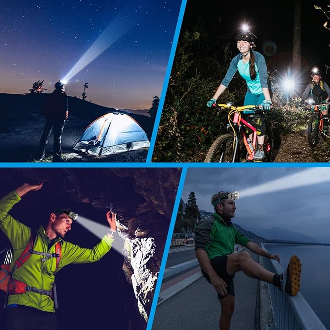 High Brightness LED Headlamp with Display Screen Rechargeable USB-C Waterproof Headlight with Runtime Indicator 4 Lighting Modes Light for Camping, Work, Hunting, Fishing (Mode 505 - White Light)