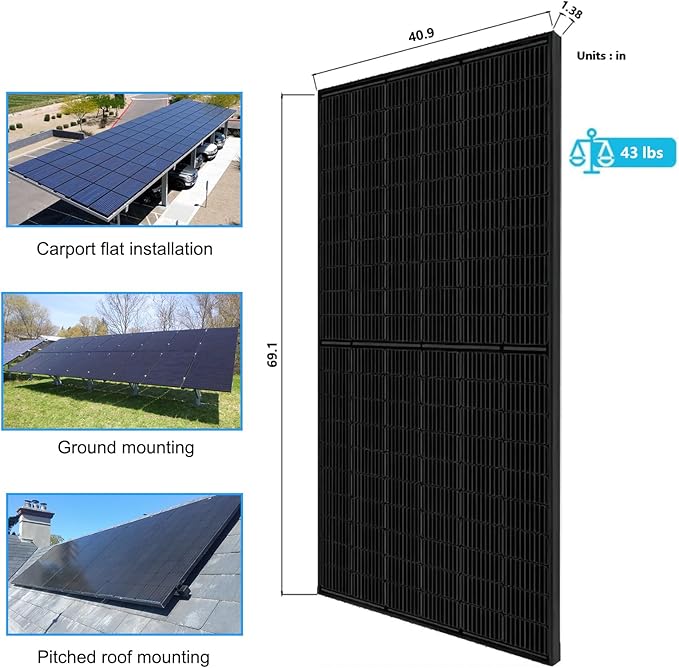 2PCS Solar Panels 360 355 Watt 24 Volt, Total 720W High-Efficiency Half Cell Monocrystalline PV Module Power Charger for RV Marine Rooftop Farm Battery and Other Off-Grid Applications, 2-Pack
