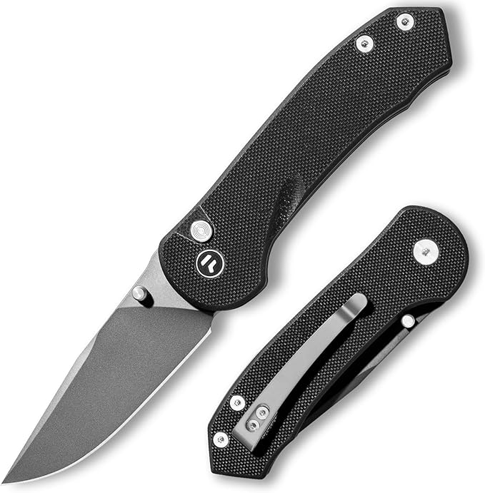 Button Lock Pocket Knife with 2.85 inch VG10 Steel Blade G10 Handle, Folding Knife for EDC,Black