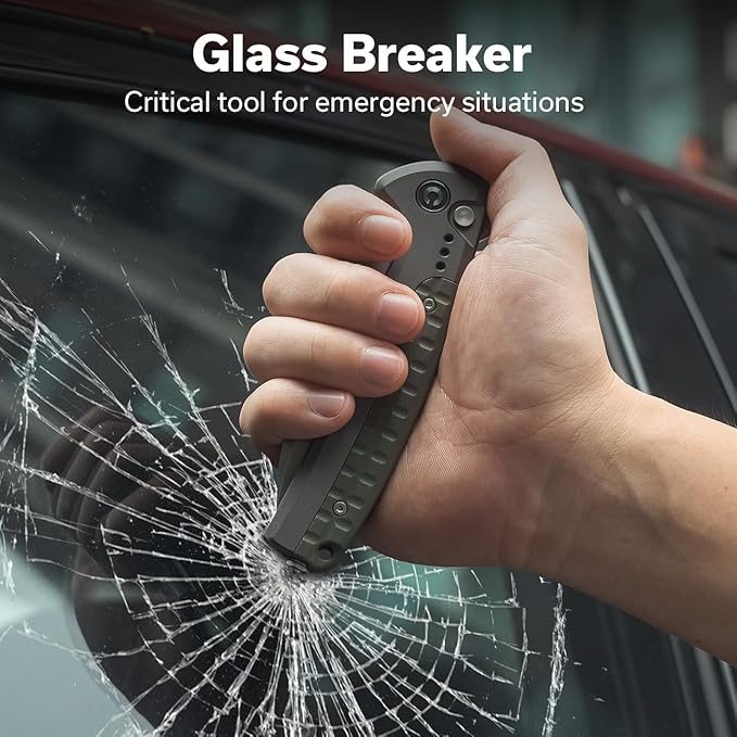 CIVIVI Folding Pocket Knife, Sentinel Strike II Utility Knife with Glass Breaker, 3.7" Nitro-V Blade Aluminum Handle, EDC Knife for Outdoor Survival Hunting Hiking Camping C22025D-2, Green