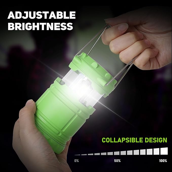 4-Pack Mini LED Camping Lanterns, Portable Camping Lights, Outdoor Tent Lights, Essential Emergency Lights for Power Outages, Hiking, Survival Kit for Hurricane, Green