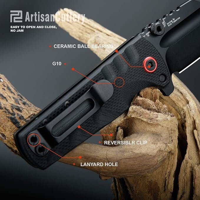 ARTISANCUTLERY Tactical Knife Proponent Subsize (1820PS) D2 Steel Black PVD Blade with G10 Handle, Black