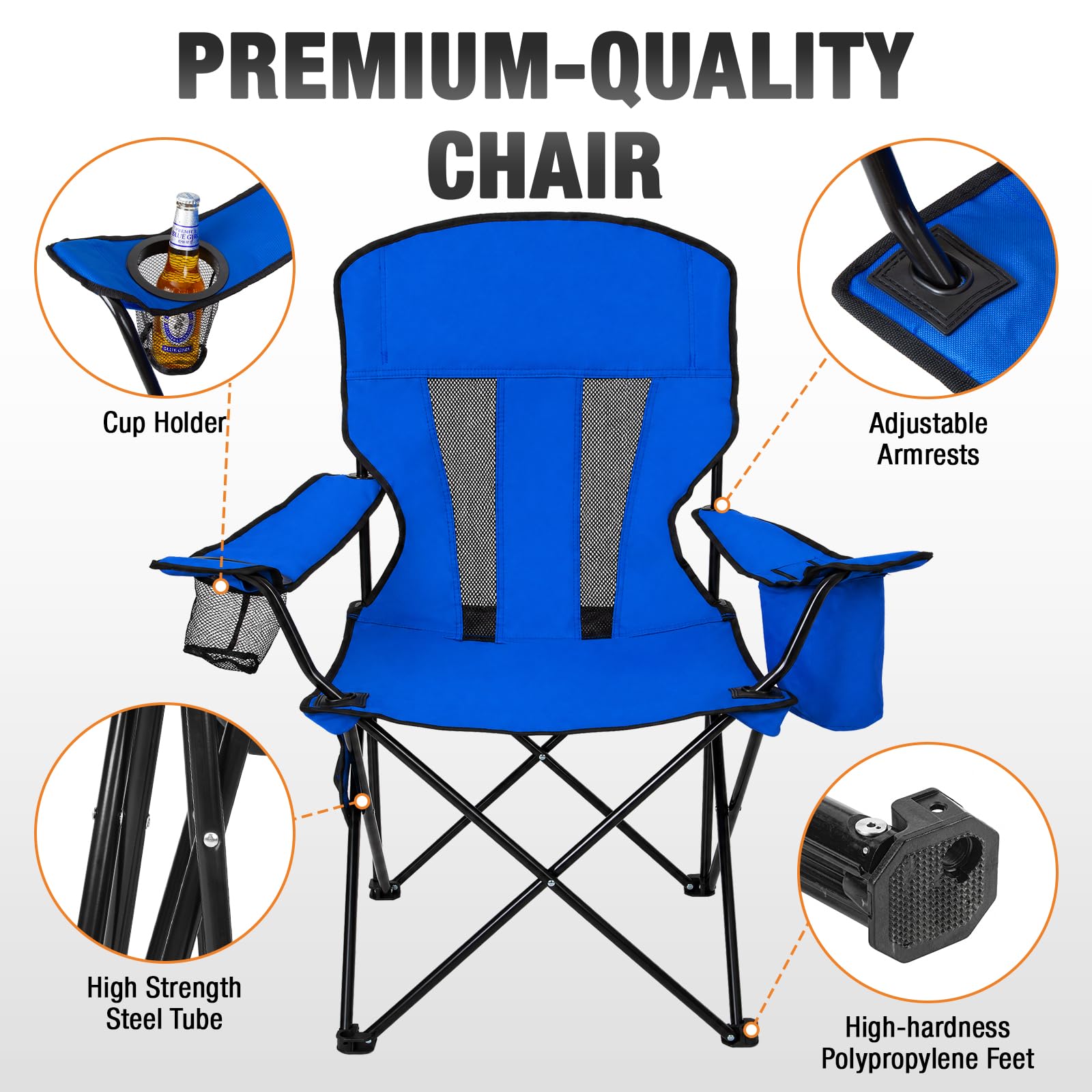 Camping Chairs for Adults 2 Pack, Folding Chair with 4-Can Cooler Bag & Cup Holder, Portable Heavy