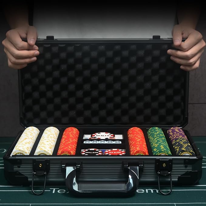 14 Gram Clay Poker Chips Set Texas Hold’em 300PCS Poker Chips Set Numbered Chips with High-End Chip Case and Poker Accessories for Blackjack Poker Games (B 300 PCS)