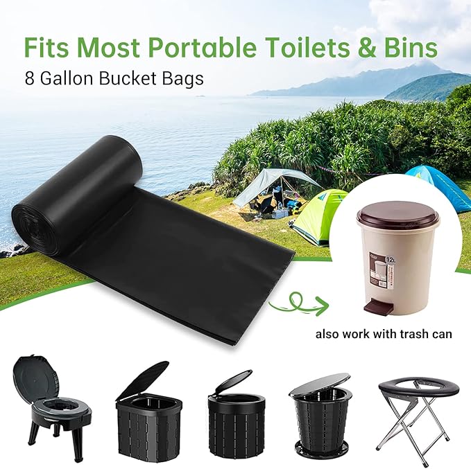 Portable Toilet Replacement Bags, 25 Count 8 Gallon 1.5 Mil Super Thickened Compostable Trash Bags, 30 Liter Camping Toilet Bags for Travel Outdoors, Boating, Emergency Toilet Bag for Car