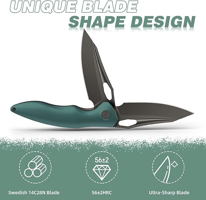 FINTISO Apollo Pocket Knife, 3.3" 14C28N Blade Aluminum Alloy Handle Folding Knife with Liner Lock, EDC Knife with Pocket Clip for Camping, Survival, Hunting, Unique Gift for Men Women