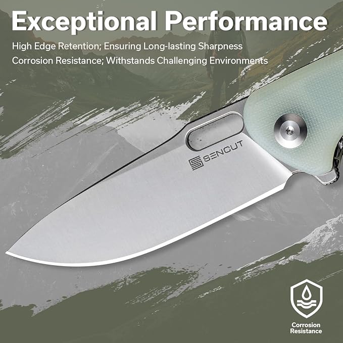 SENCUT Pocket Knife for Men, Vesperon Folding Knives for EDC, 3.35" Blade G10 Handle, Liner Lock knives for Outdoor Indoor S20065-2 (Natural)