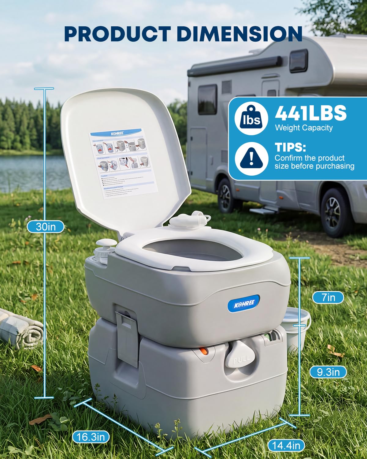 Kohree Portable RV Toilet, Large Camping Toilet Porta Potty, 5.8 Gallon