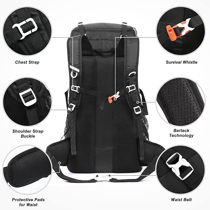 HOMIEE 50L Hiking Backpack Travel Bag Waterproof Camping Rucksack with Rain Cover Lightweight Backpacking Backpack