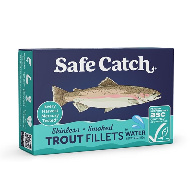 Safe Catch Smoked Rainbow Trout Fillets in Water, Skinless and Boneless Canned Fish, Mercury Tested, Pack of 6