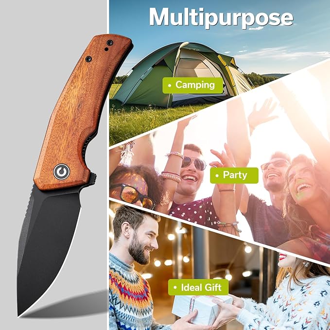 CIVIVI Pocket Knife for EDC, Regulatron Folding Knife for Men with Flipper Opener, Liner Lock, 2.98" Nitro-V Blade Wood Handle for Camping, Hunting C23006-3