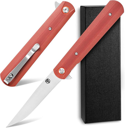 FF6 Folding Knife,D2 Steel Blade G10 Handle EDC Tool Knife for Camping,Hiking,Hunting,Fishing(Brown)