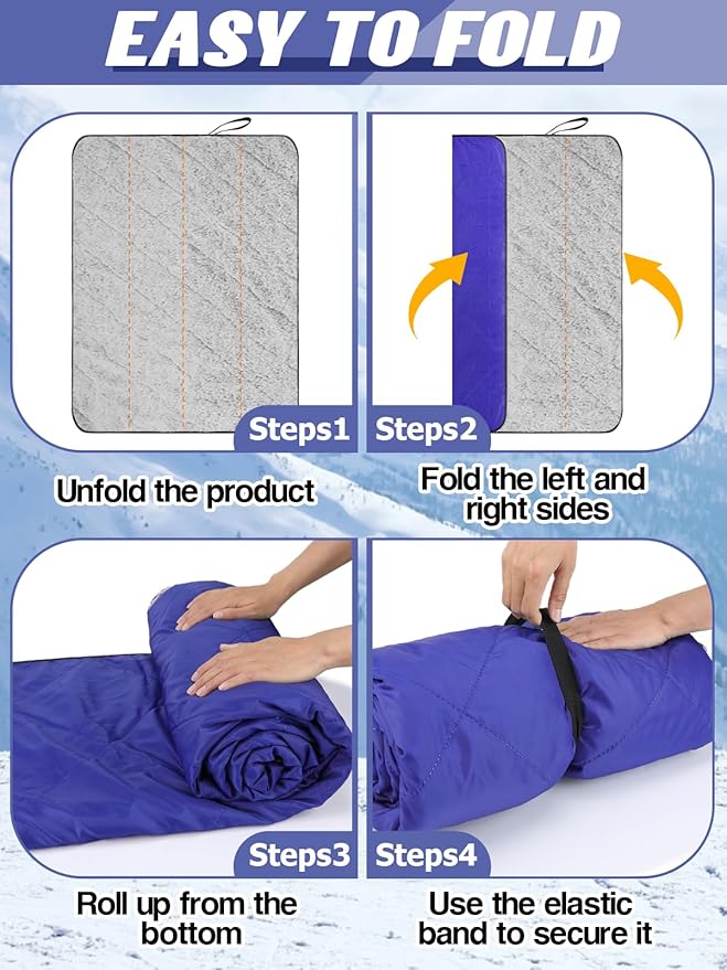 Waterproof Outdoor Stadium Blanket with Sherpa Lining-Washable Windproof Warm Foldable for Camping, Sporting Events, Picnic, Concerts, Pet, Travel, Emergency Car Blanket, Gift for Cold Weather (Blue)