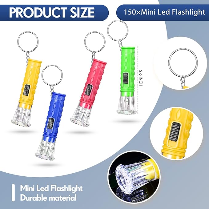 Jexine 150 Pcs Flashlight Keychain, Assorted Colors Portable LED Flashlight, Handheld Plastic Keychain Flashlights, LED Key Chains for Halloween Hiking Camping Cycling Party Favor(Multicolor)