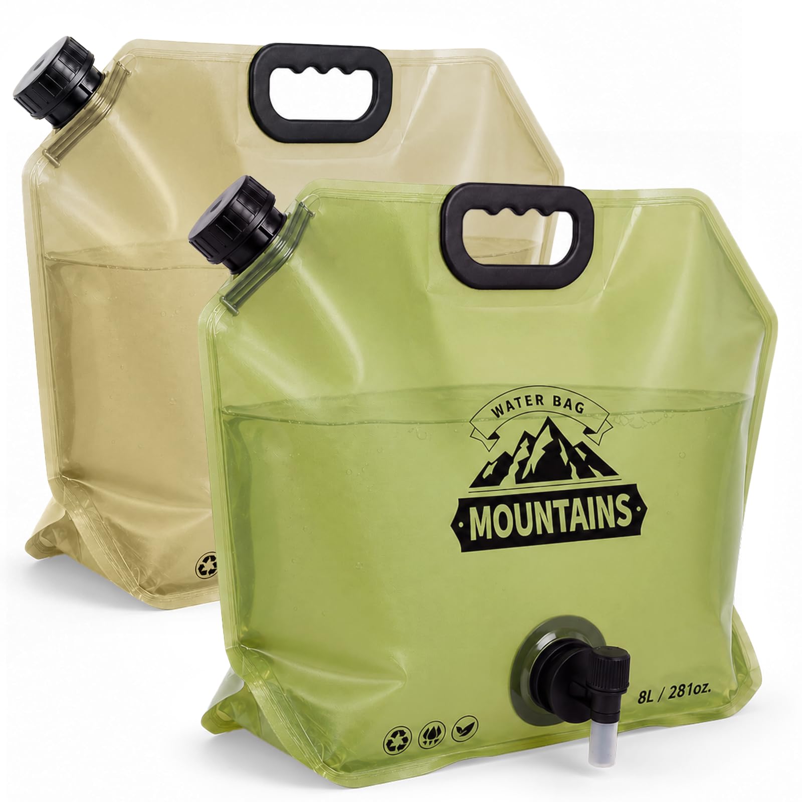 2 Pack Camping Water Container, 2 Gallon Collapsible Water Jug with Spout