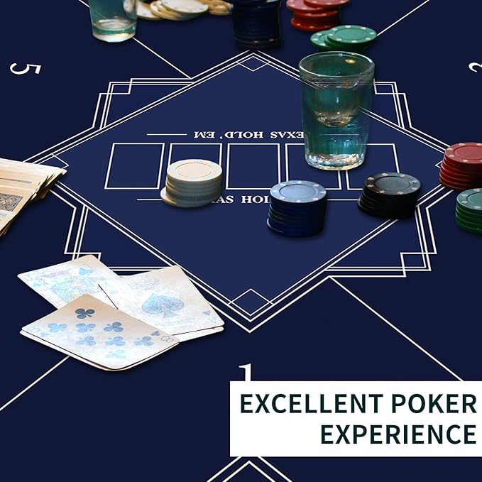 nuveti 24/31/39/47/55 inch Square Foldable 6-Player Texas Poker Card Tabletop Layout Portable Anti-Slip Rubber Board Game Mat Texas Hold'em Poker Mat for Family Game, Casino, Party