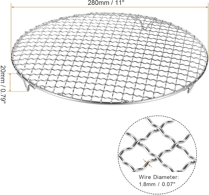 HARFINGTON 2pcs Round Cooking Rack 11-inch 201 Stainless Steel Cross Wire Barbecue Grill Net with 20mm Legs for Cooking Baking Steaming BBQ