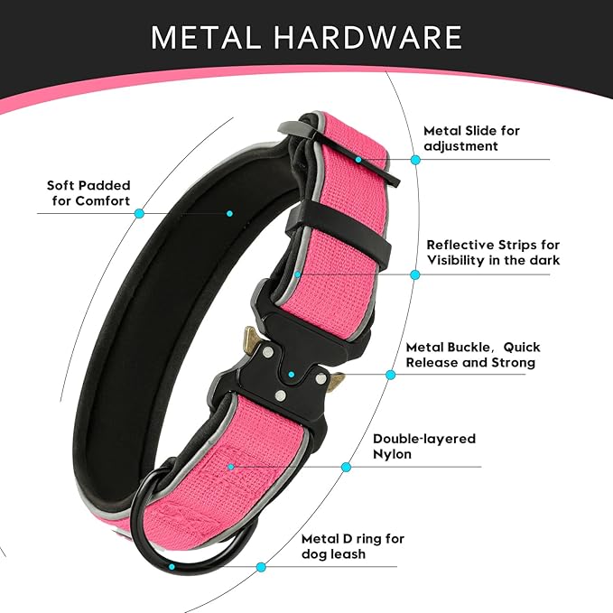 Dog Collar for Small Medium Large Dogs, Reflective, Adjustable Heavy Duty Dog Collar, Soft Neoprene Padded Comfortable for Walking (Pink, S)