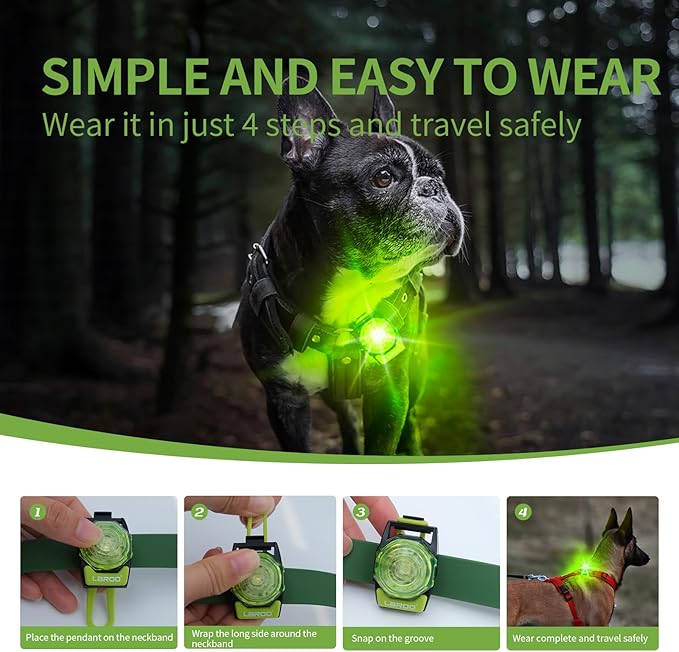 LaRoo Dog Lights for Night Walking,USB-C Rechargeable Dog Lights，Only 13g for Small Dogs, 3 Modes Waterproof LED Collar Charm for Nighttime Running,Pet Camping Essentials (Green)