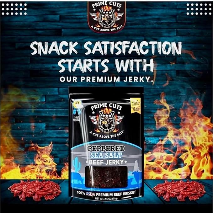Prime Cuts Jerky Variety Pack – 6 Gourmet Beef Brisket Flavors, 100% USA Beef, No MSG or Nitrates, Tender & Marinated, High Protein Snack – 6 Bags of Premium Jerky