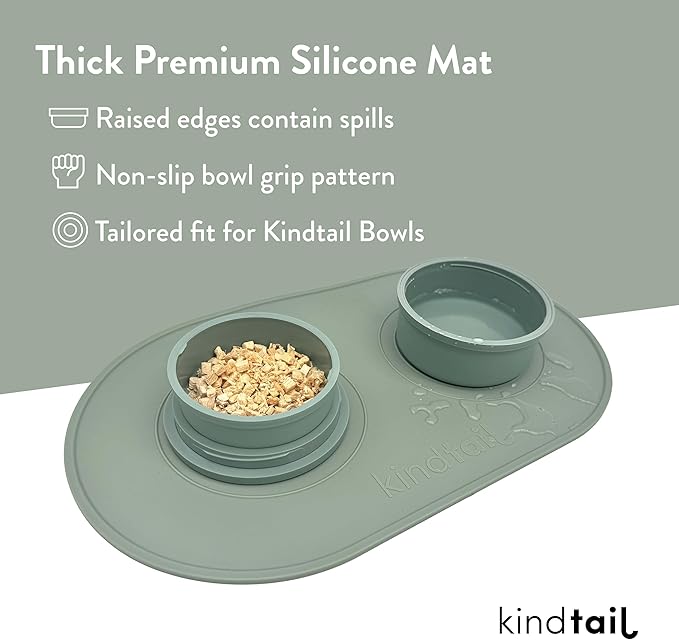 KindTail Pet Bowl Set + Silicone Pet Food Mat - Includes (2) Portable Pet Bowls with Lid & Handle + (1) Waterproof Pet Feeding Mat - Made from Food-Grade, Dishwasher-Safe Materials - BPA & Toxin-Free
