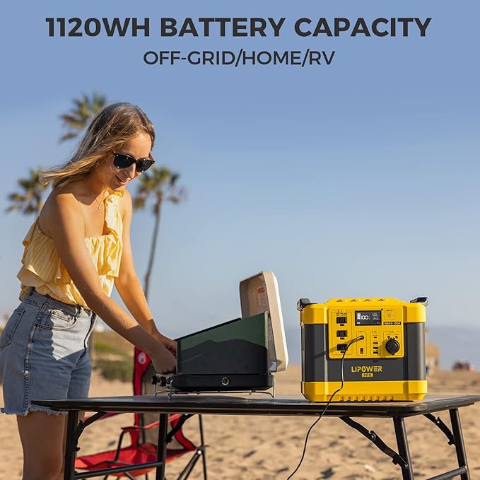 Lipower Solar Generator, 1120Wh Power Station 3 * 1000W AC Outlets(2000W peak), 60W USB-C Output, Generator for Camping, CPAP, Home BackupYellow+1 Solar Panel