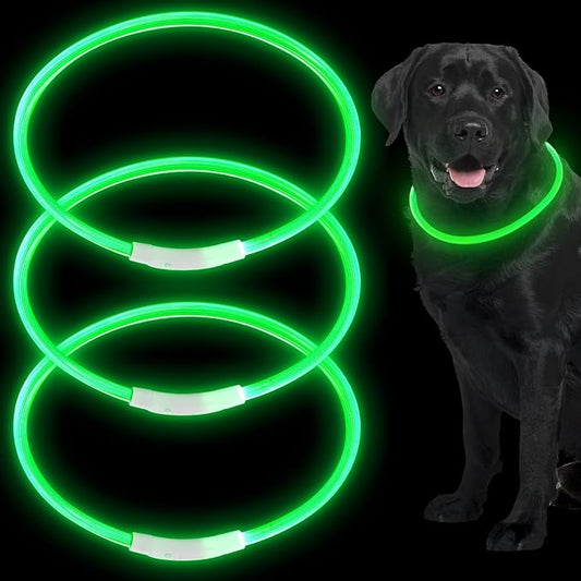 Weewooday 3 Pcs Dog Collar LED USB Rechargeable Lights Dog Necklace Collars Doggy Lights for Night Walking Adjustable Safety Lamp Pet Collars for Large Medium Small Puppy Pet(Green,Classic Style)