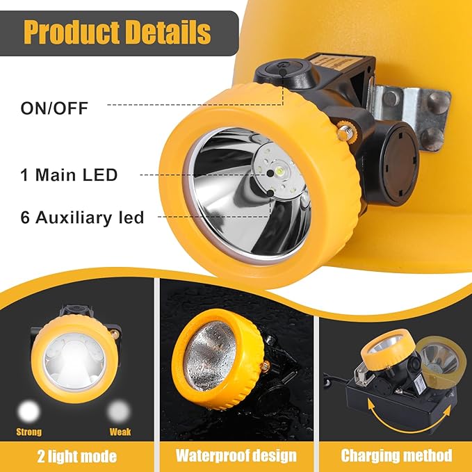 Rechargeable Mining Headlamp with 7 LEDs, Explosion-Proof Cap Light for Coon Hunting, Hard Hat Helmet Flashlight for Mining, Fishing, Hiking, Outdoor Night Work, Waterproof Headlight