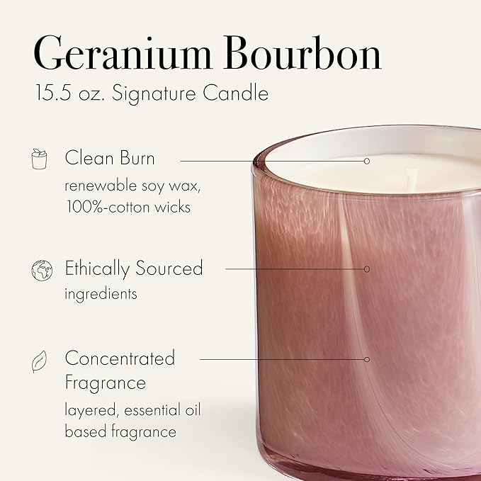 LAFCO New York Signature Candle, Geranium Bourbon - 15.5 oz - 90-Hour Burn Time - Reusable, Hand