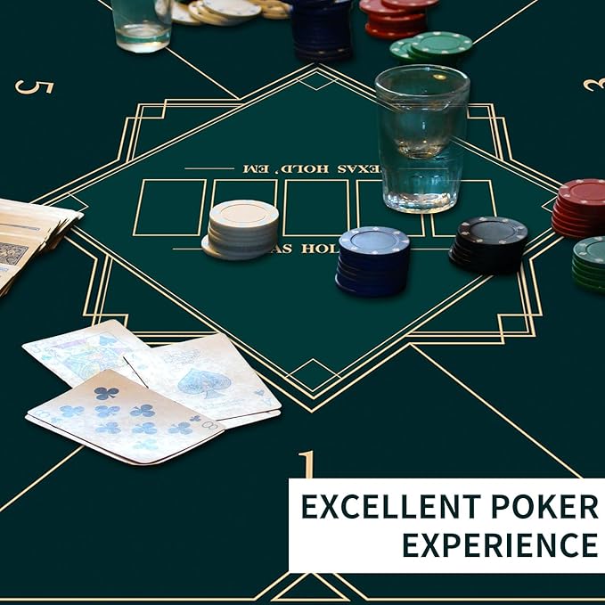 nuveti 24/31/39/47/55 inch Square Foldable 6-Player Texas Poker Card Tabletop Layout Portable Anti-Slip Rubber Board Game Mat Texas Hold'em Poker Mat for Family Game, Casino, Party