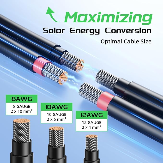 Bateria Power 10 Feet 8AWG Solar Panel Extension Cable, 10mm² Twin Wire Conductor Parallel Solar Wire Adapter Kit with Waterproof Female & Male Solar Connectors for RV, Marine, Photovoltaic Systems