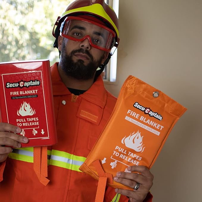 SecuCaptain Emergency Fire Blanket with Glow-in-The-Dark Case - 40"x40" Fiberglass Fire Suppression Blankets for Home Kitchen Car Office Warehouse Camping Survival Safety, 2 Pack