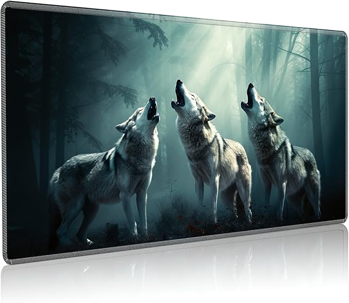 Playmat for MTG, 24 x 14 inches Game Play Mat for MTG TCG and Other Card Games, Trading Card Game Play Mat Desk Mats with Stitched Edges Non-Slip Base, Three Wolfs