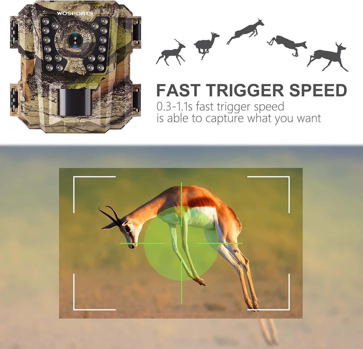 WOSPORTS Mini Trail Camera,24MP 1080P HD Game Camera Motion Activated with IR Night Vision