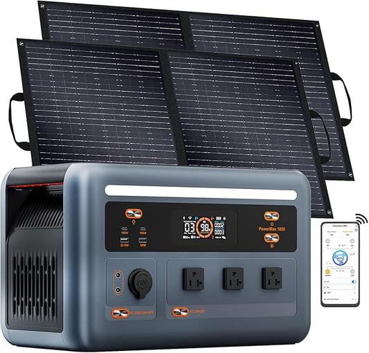 OSCAL Solar Generator with 2x100W Solar Panel PowerMax 1800 (2025 New), 1024Wh LiFePO4 Battery Generator with 3 AC Outlets (3200W Surge), 700W AC Charging, APP Control Power Station for Home Backup