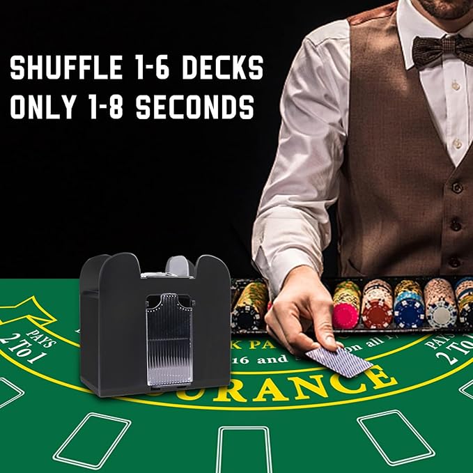 GSE Blackjack Game Combo Set with Blackjack Layout Felt, 6-Deck Automatic Card Shuffler, 8-Deck Dealer Shoe and Discard Holder Tray, 5 of Cut Cards. - Great for Family, Casino Game Night