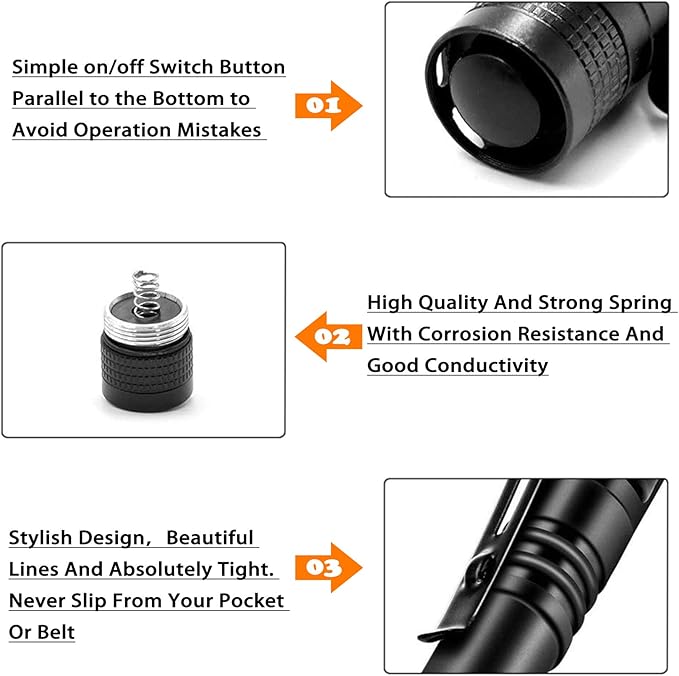 CZS LED Flashlight Penlight 1000 Lumens Battery-Powered Handheld Pen Light Pocket Torch Powered by 2AAA Battery,5 PCS (Battery Not Included)