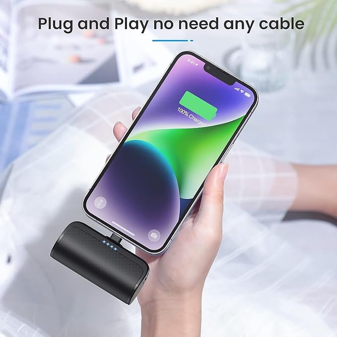 [2 Pack]Mini Portable Charger for iPhone,5200mAh Ultra-Compact Fast Charging Power Bank Cordless Cute Small Battery Pack Compatible with iPhone 14/14 Pro Max/13/13 Pro/12/11/XR/8/7/6(Black+Black)
