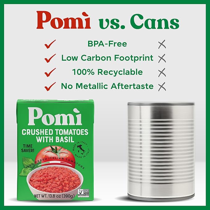 Pomì Crushed Tomatoes with Basil - Creamy, Velvety Italian Sauce, No Salt, Additives/Preservatives, GMO-Free, Gluten-Free, 100% Fresh Tomatoes, 13.8oz (Pack of 12)