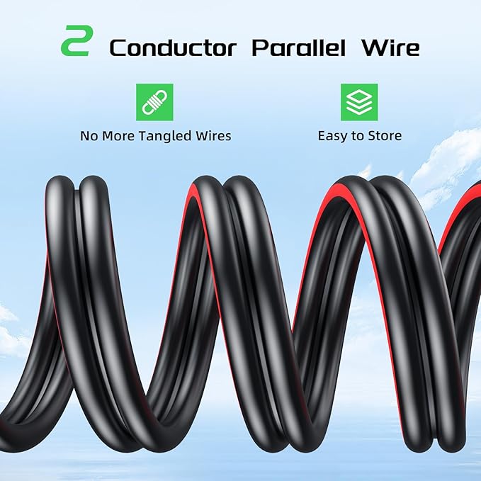 Bateria Power 40 Feet 10AWG Solar Panel Extension Cable, 6mm² Twin Wire Conductor Parallel Solar Wire Adapter Kit with Waterproof Female & Male Solar Connectors for RV, Marine, Photovoltaic Systems