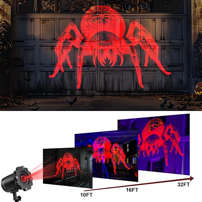 Giant Spiders Halloween Projector Outdoor Indoor,2025 Upgraded 3D Dynamic Halloween Decorations,Clearer Spider HD Patterns,Waterproof Holiday Light for Home Window Wall Cemetery Holiday Decor