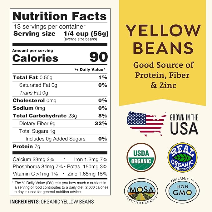 Organic Yellow Canary Beans 1 lb - Non-GMO, USDA Organic, Tested Clean Certified, Vegan - Rich in Fiber & Protein for Soups, Burritos, Salads, & Chili - Grown in the USA, Farmed On Regenerative Soil by Doudlah Farms