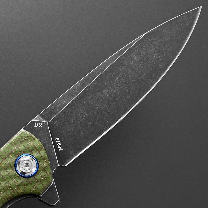 Eafengrow EF973 Folding Knife, D2 Steel Blade Micarta Handle Scale Pocket Knife Folder for Working Camping Hiking EDC Tool Knife（army green