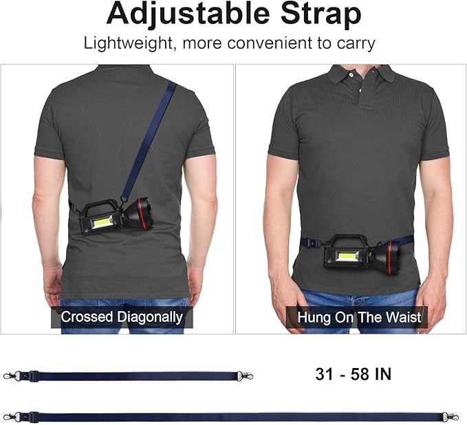 Rechargeable Spotlight Flashlight, High Lumens Handheld Spotlight,LED Searchlight with Shoulder Strap and USB Output for During Hurricane,Emergency, Storms,Hunting, Hiking, Camping(Black Pack of 2)