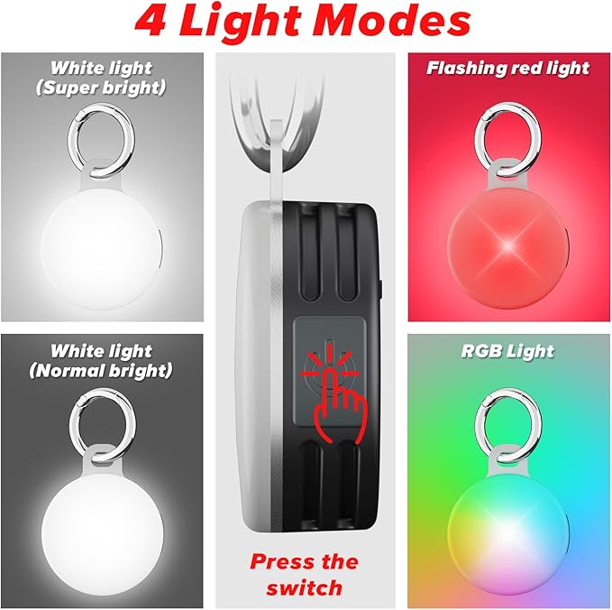 Dog Collar Light, 4 Modes, Rechargeable, IP68 Waterproof, 2 Pack