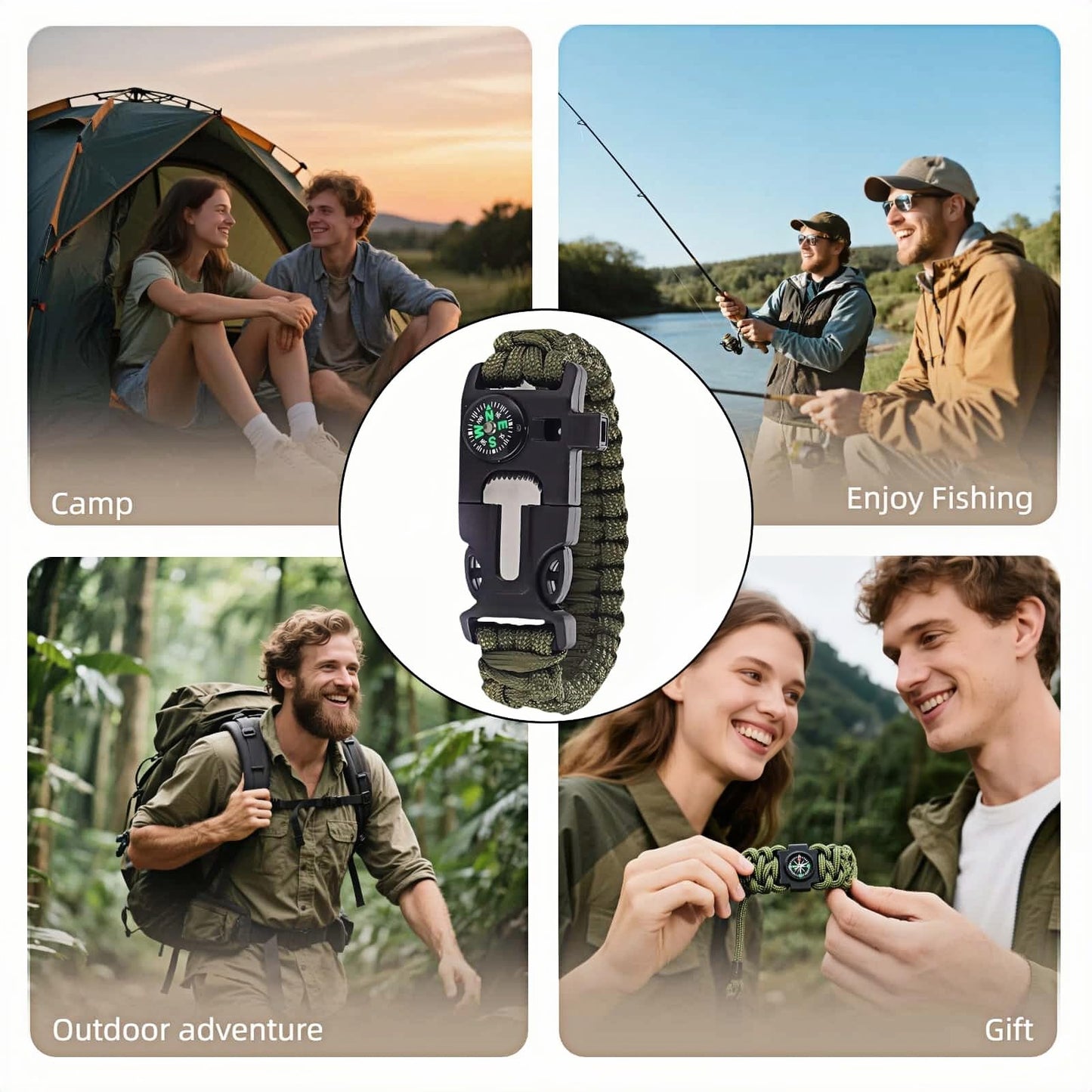 Chinshwehaw 5 in 1 Survival Bracelet-Fire Starter,Loud Whistle,Compass,Paracord Rope &