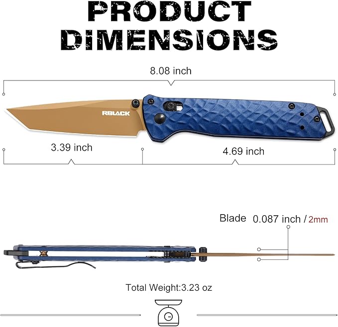 RBLACK Folding Knife with 3.39'' 154CM Steel Tanto Blade, Pocket Knife for Men Women Gifts, Axis Lock EDC Tactical Knife with Lightweight Aluminum Handle, Reversible Pocket Clip - RK0403-BL
