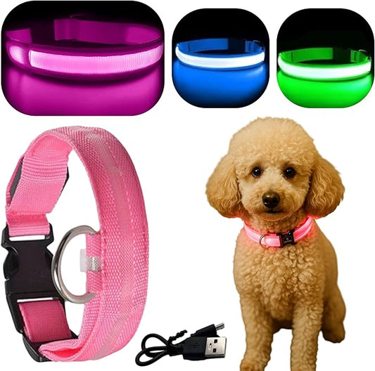 Light Up Dog Collar – Reflective, Adjustable & Rechargeable Electronic Glow Pet Collars – Bright, Comfortable, High Visibility LED Dog Collar for Night Safety, Outdoor Walk, Flashing Fun, Pink, Medium